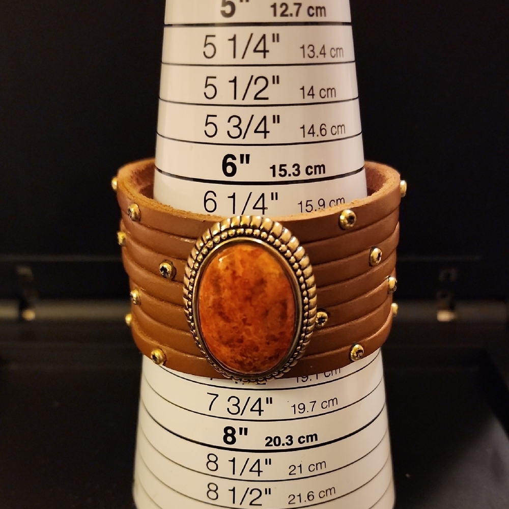 Studio Barse Brown and Gold Leather Cuff Bracelet